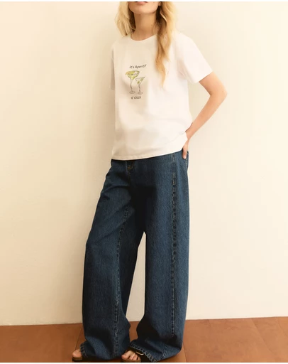 Emme - Wool White Graphic Cotton T-Shirt & Tote Set