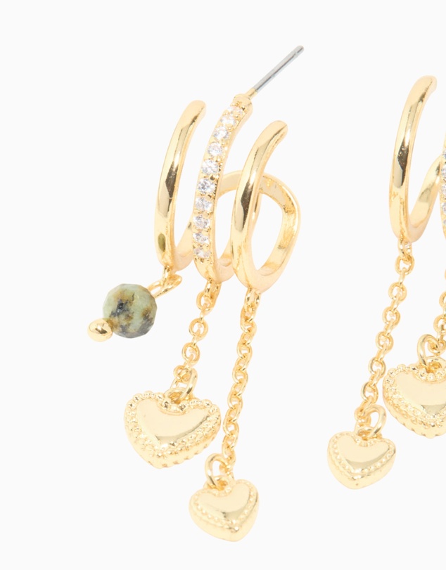 Lovisa - Gold Plated Heart & Semi Precious Stone Chain Hoop Earrings