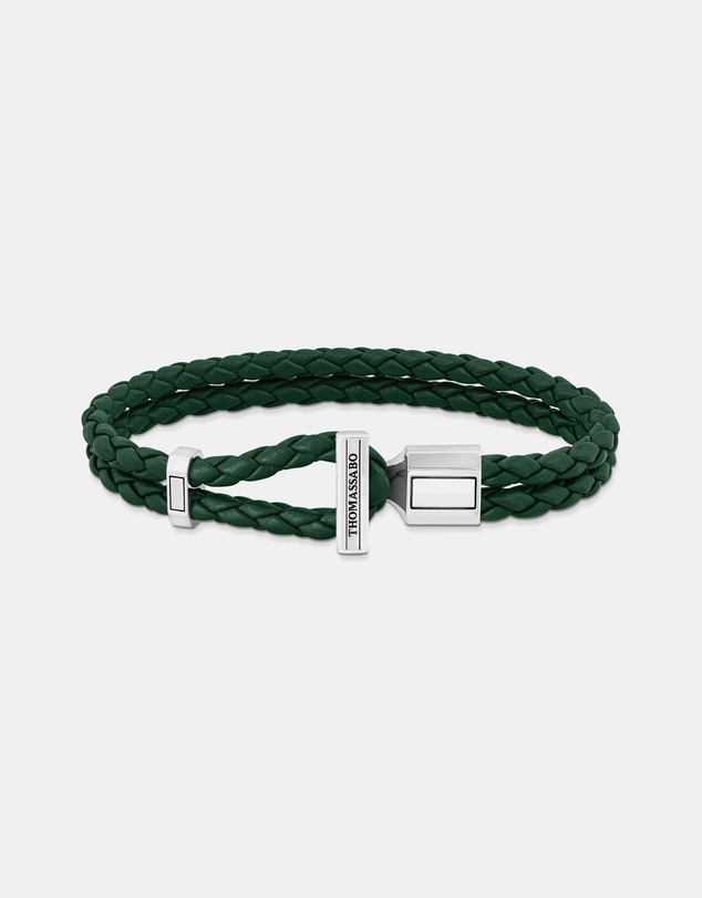THOMAS SABO - Double Bracelet with Braided, Green Leather