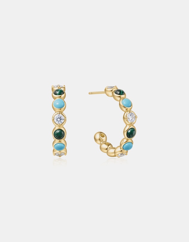 Ania Haie - Ania Haie Gold Malachite and Turquoise Large Hoops