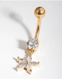 Lovisa - Gold Cubic Zirconia Flower Drop Belly Ring