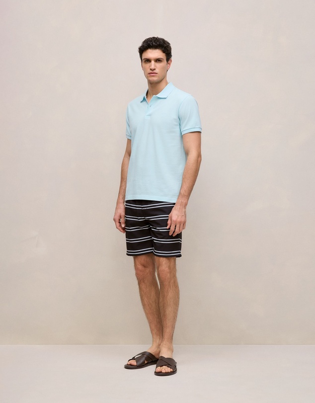 Trenery - Pique Monogram Short Sleeve Polo in Pastel Blue