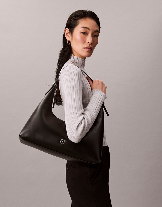 Calvin Klein - Monogram Logo Emblem Leather Shoulder Bag