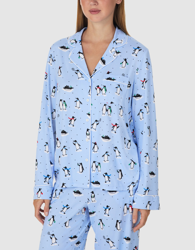 Kate Spade - Printed Jersey Button Up Long Sleeve Long Pyjama Set