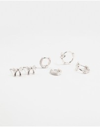 Lovisa - Silver Cubic Zirconia Bow Stud & Hoop Earrings 3-Pack