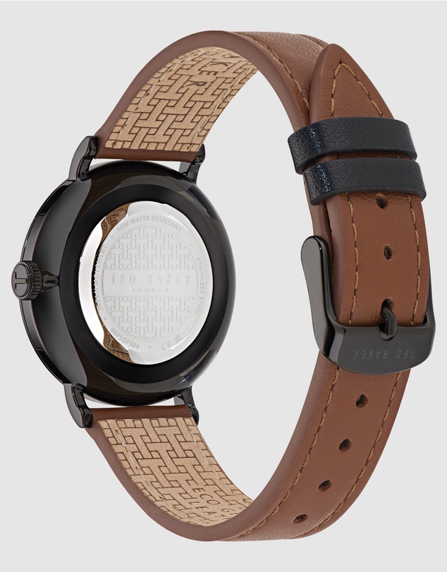 Ted Baker - Staciie Gents IP Black Tan Leather Watch
