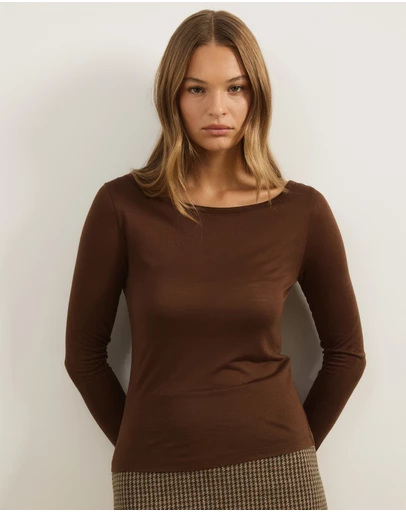 Atmos&Here - Wool Blend Boat Neck Long Sleeve Top