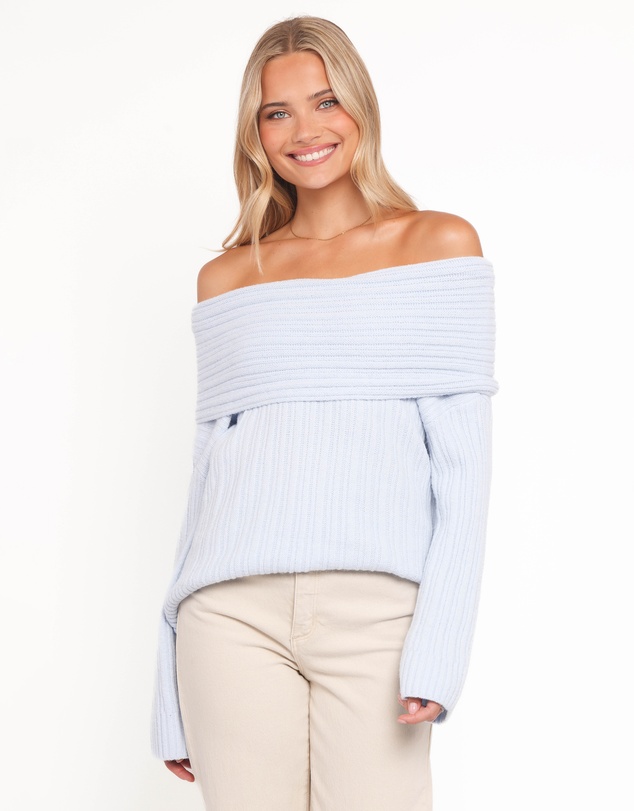 Petal & Pup - Kenny Off Shoulder Knit Sweater - Pale Blue