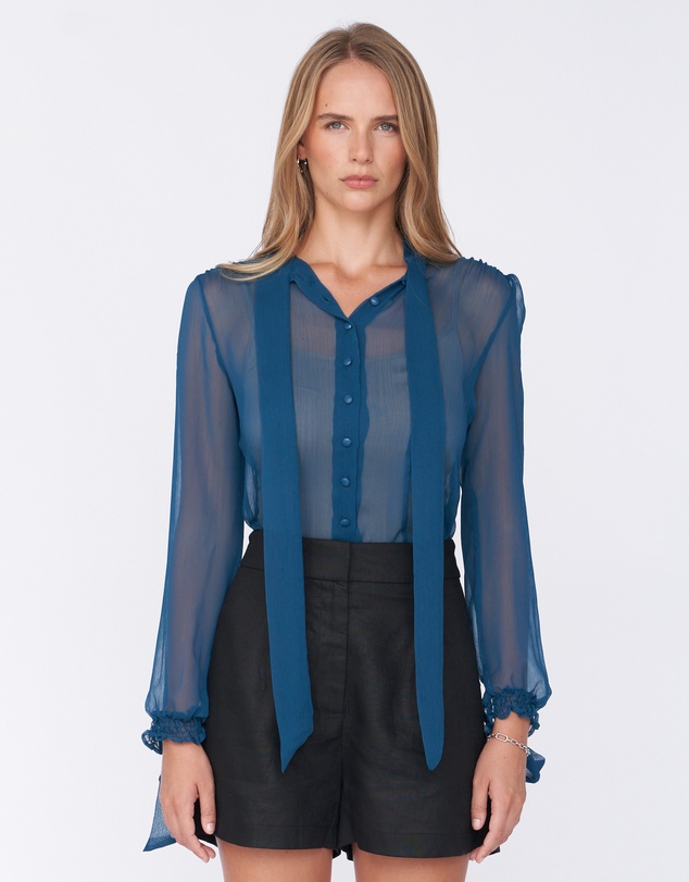 Amelius - Brianna Sheer Tie Neck Shirt