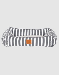 Mog & Bone - Bolster Dog Bed  - Charcoal Hampton Stripe