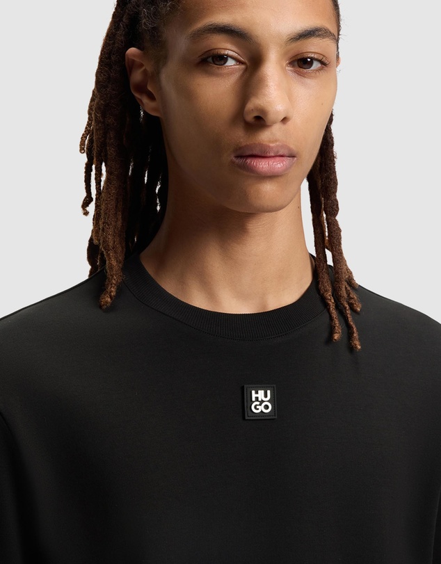 HUGO - Interlock-Cotton T-Shirt With Metallic Stacked-Logo Badge