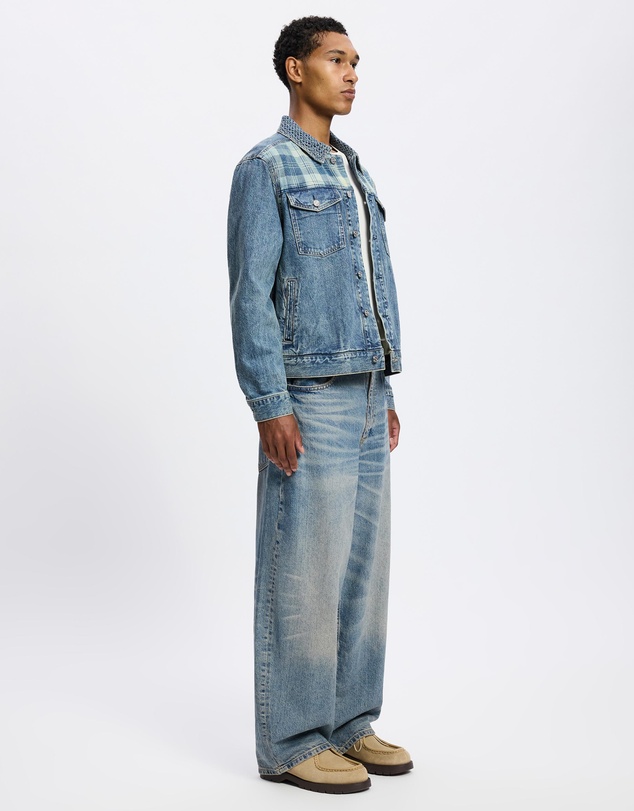 Scotch & Soda - Denim Trucker Jacket With Contrast Check Panelling