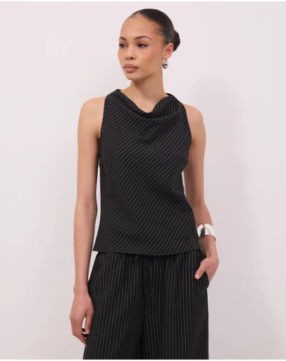 Calli - Andy Pinstripe High Neck Racer Back Sleeveless Top