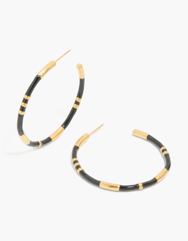 Lovisa - Waterproof Gold Plated Stainless Steel Black Enamel Striped Hoop Earrings