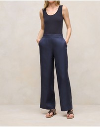 Trenery - Linen Flat Front Pant in Night Sky