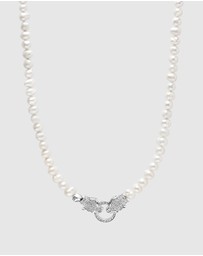 Nialaya Jewellery - Pearl Choker with Double Panther Head in Silver