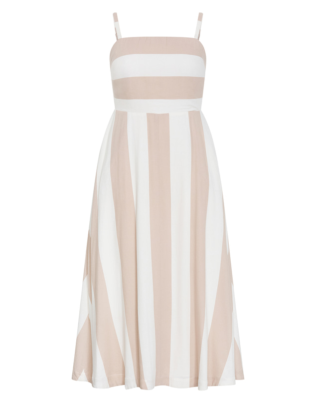 City Chic - Plus size Simone Strapless Stripe Maxi Dress - stone