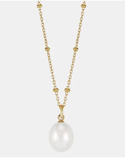 Dower & Hall - Women's Timeless Adjustable 10mm Oval White Freshwater Pearl Pendant In Gold Vermeil