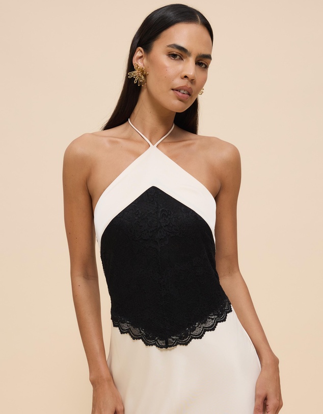 CHANCERY - Georgie Halter Neck Lace Panelled Maxi Dress