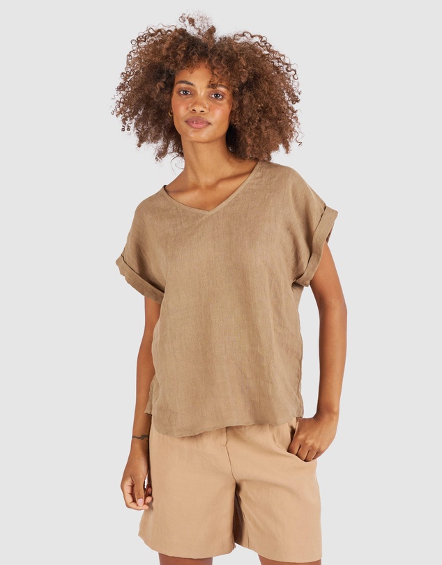 CAMIXA - Martina Linen V-Neck T-shirt