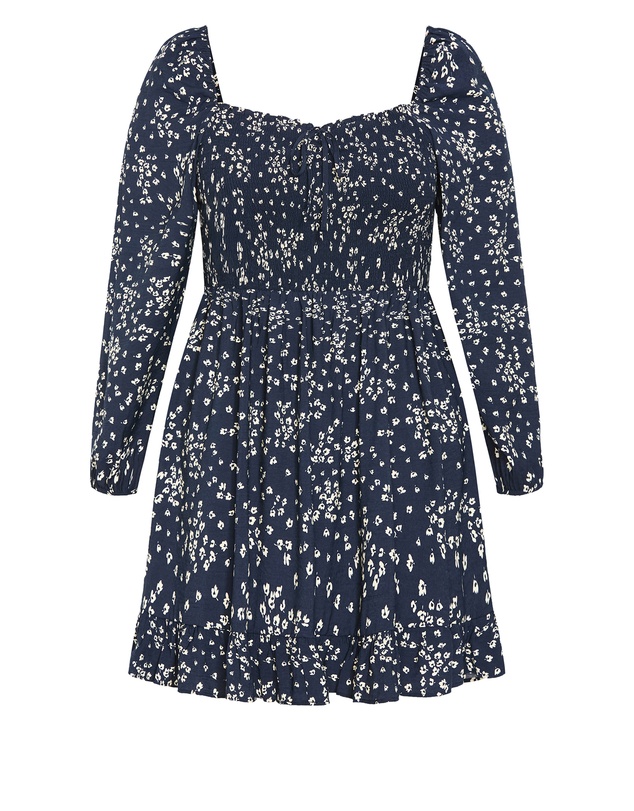 City Chic - Lilly Long Sleeve Print Mini Dress