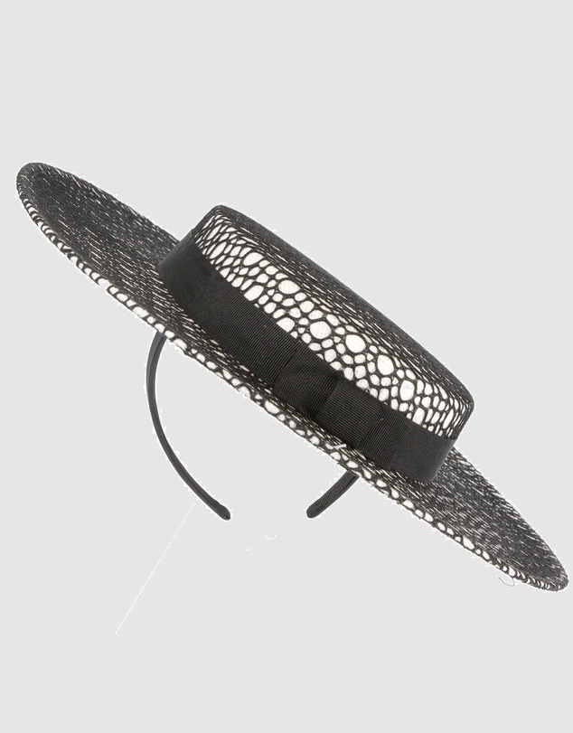 Max Alexander - White & Black lace-covered Boater Hat