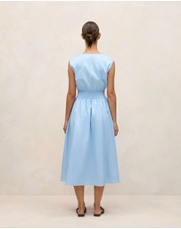 Trenery - Cotton Sateen Shirred Waist Dress in Blue Marble