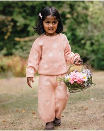 Kynd Baby - Embroidered Knit Flare Pant in Pearl