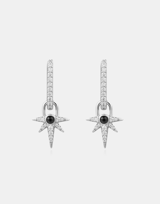 Ania Haie - Ania Haie Silver Black Onyx Star Drop Huggies