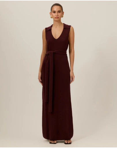 Tussah - Willa Collard Tie Waist Knitted Maxi Dress