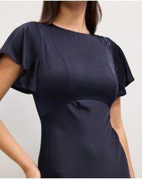 The Fated - Bella Fluted Sleeve Satin Midi Dress