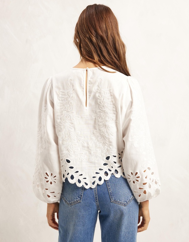 AERE - Embroidered Linen Blend Top