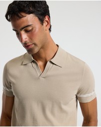 Calibre - Stripe Cuff Open Neck Polo Sand