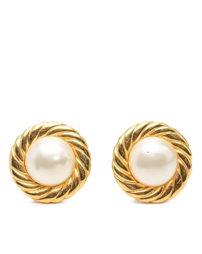 Pre-Loved by Azura Reborn - Pre-Loved Gold Plated Faux Pearl Round Button Clip On Earrings
