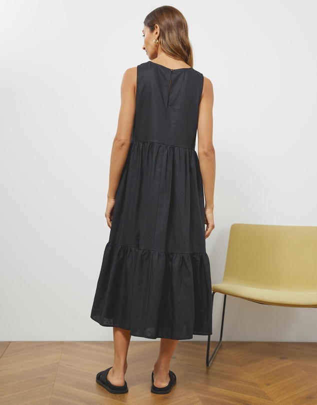 Atmos&Here - Hope Linen Blend Tiered Midi Dress