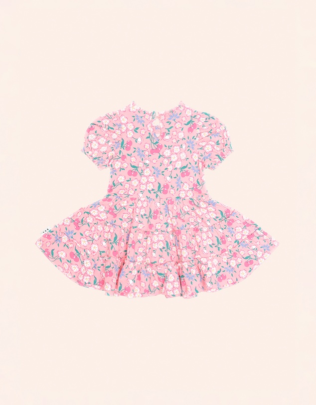Huxbaby - Tropical Cherry Floral Tiered Puff Dress - Babies-Teens