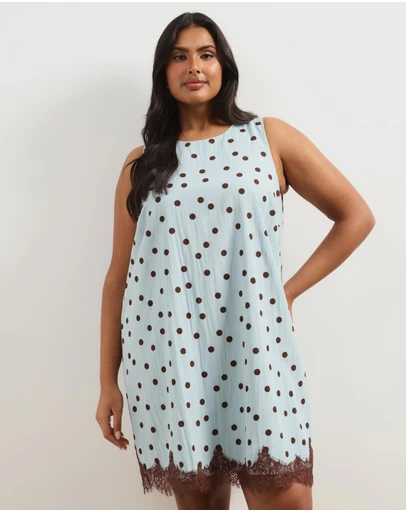 Atmos&Here Curvy - Polka Dot Mini Dress With Lace Trim