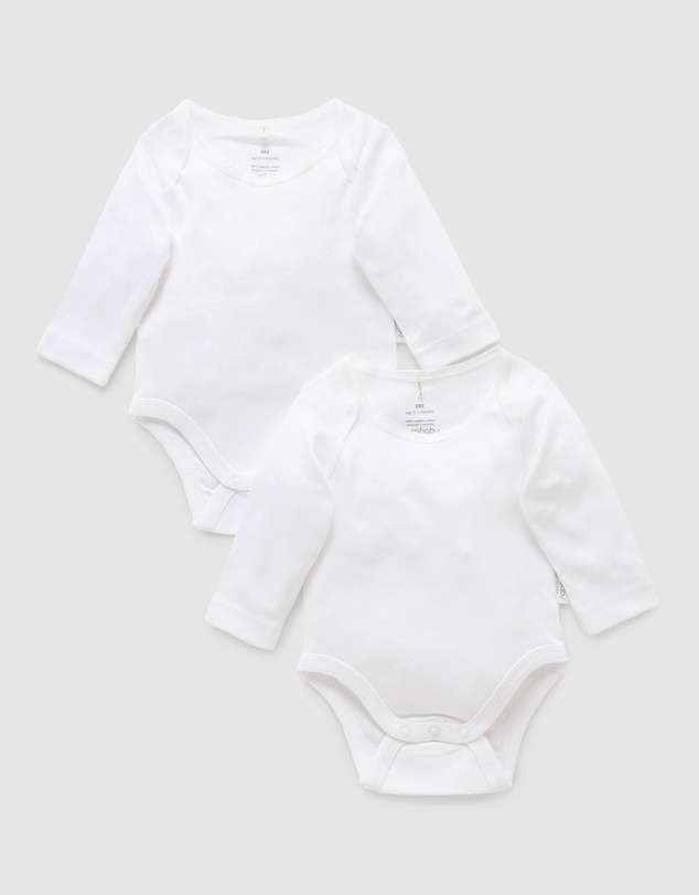 Purebaby - Easy Neck L/S Bodysuit 2 pack-Babies