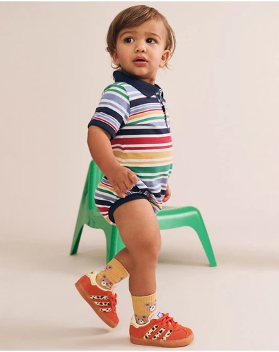 Huxbaby - Rainbow Stripe Polo Romper - Babies
