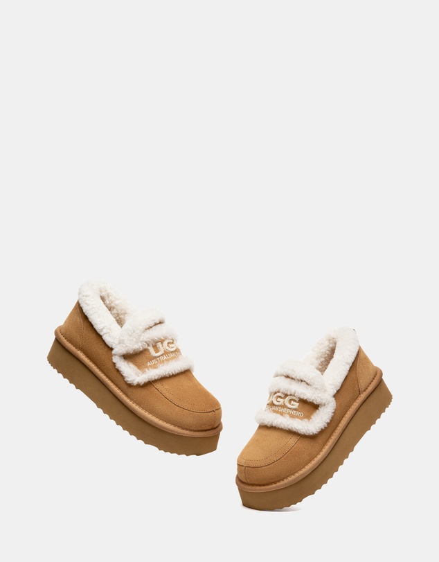 EVERAU - Australian Shepherd Ugg Rilee Platform Loafer Cow Suede Upper House Shoes