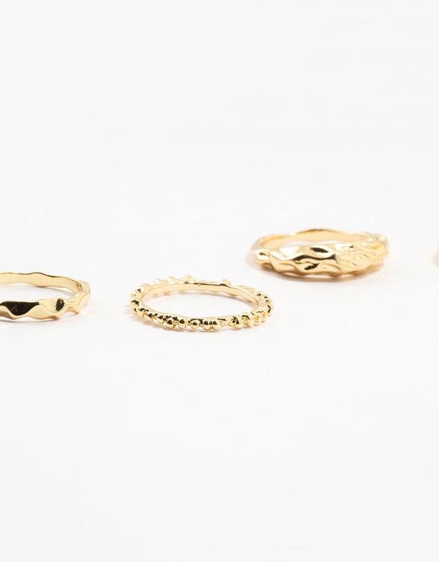 Lovisa - Gold Plated Textured Metal Rings 5-Pack