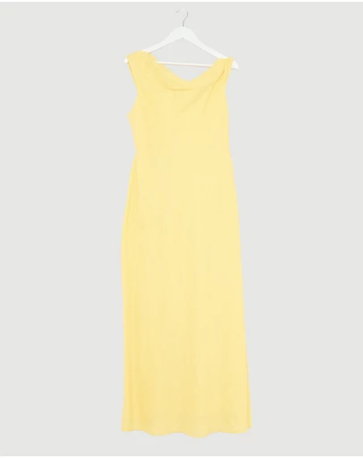 Revibe - Repaired AERE Fia Linen Draped Off Shoulder Maxi Dress - AU 16