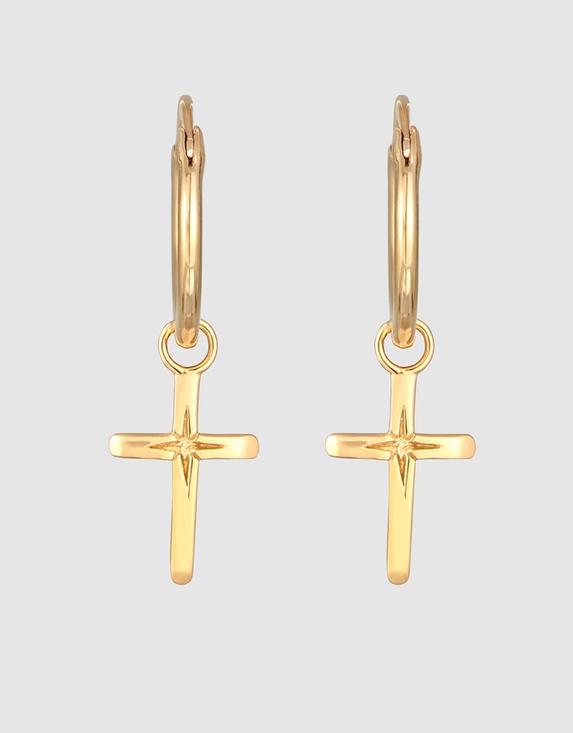 Elli Jewelry - Cross Hoop Earrings in Gold-Plated 925 Silver