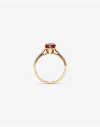 Michael Hill - Pear Cut Red Created Ruby Gemstone and Diamond Ring in 10kt Yellow Gold