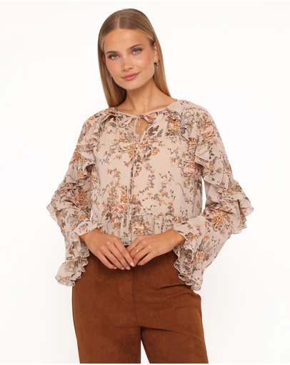 Petal & Pup - Caecilia Frill Top - Beige Floral