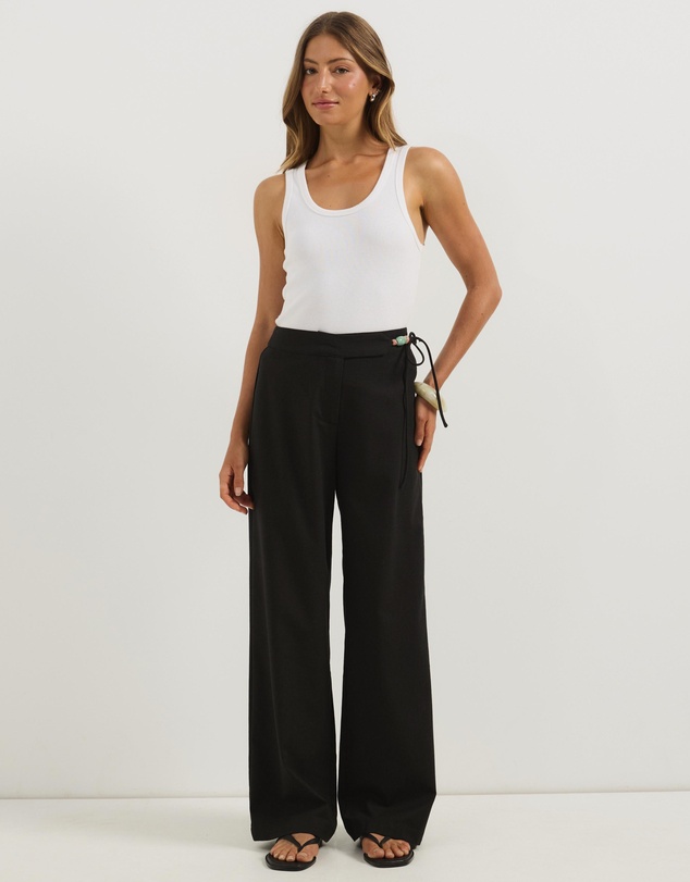 Atmos&Here - Ayla Linen Blend Pants With Bead Tie Detail
