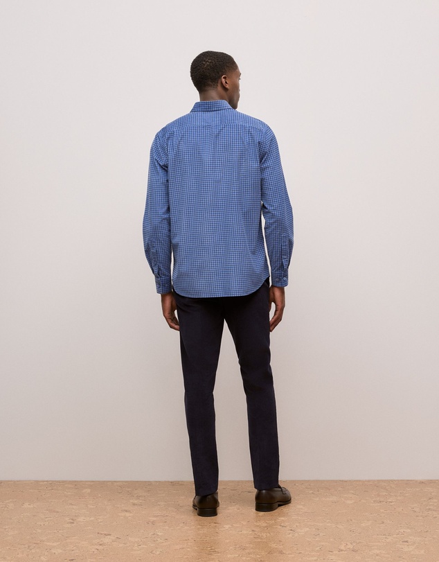Trenery - Regular Fit Cord Check Shirt in Steel Blue