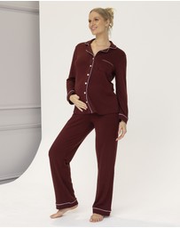Angel Maternity - Larah Maternity Long Sleeve Winter Pyjama Set in Burgundy