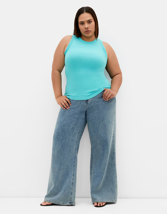 City Chic - Plus size Talia Rib Tank - bright aqua