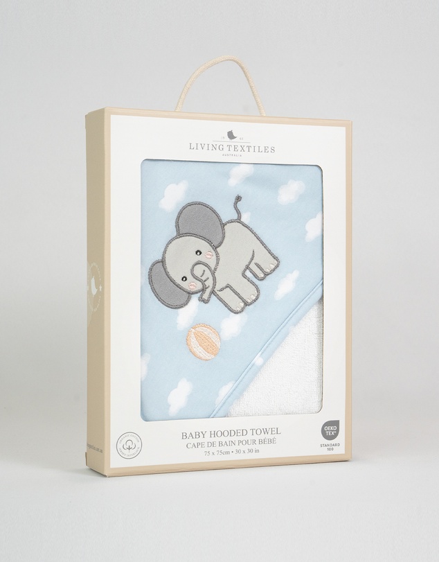 Living Textiles - Organic Hooded Towel - Elephant Playtime